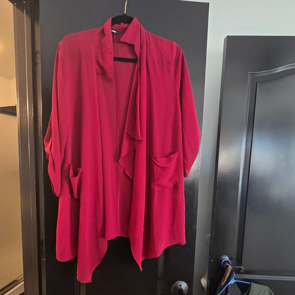 Fashion Nova Lightweight Open Cardigan Red L